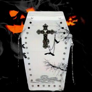 🆕 Gothic Punk Y2K Cross Coffin Design Transparent Shoulder Bag Gunmetal Chain